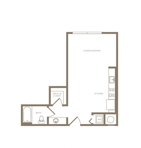 Floor plan for studio, 1 bath, 567 sqft